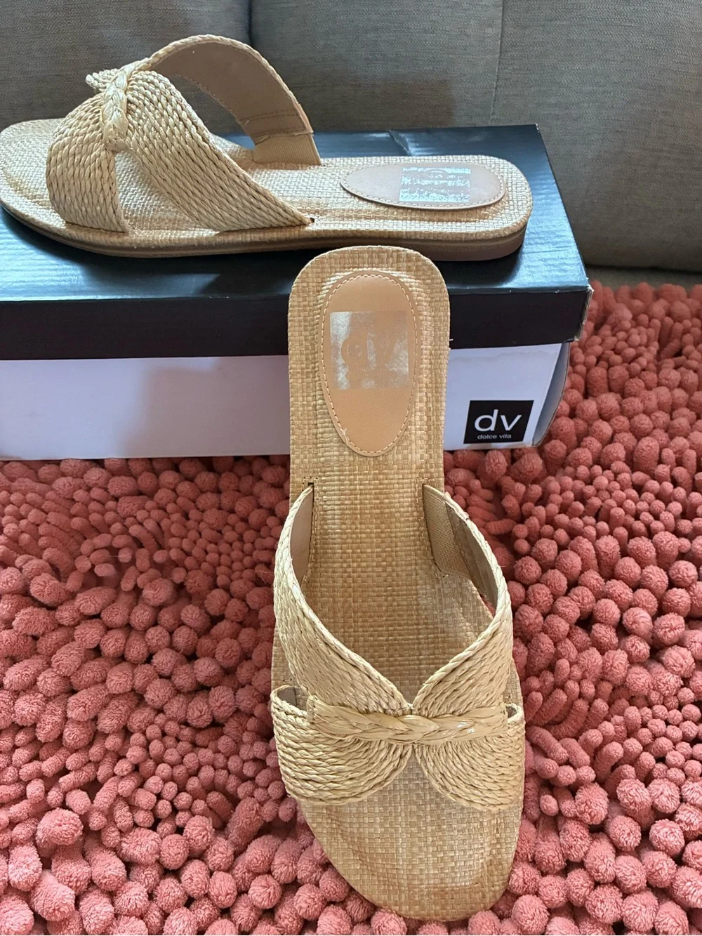 Dolce Vita Braided Raffia Slide Mules in Tan